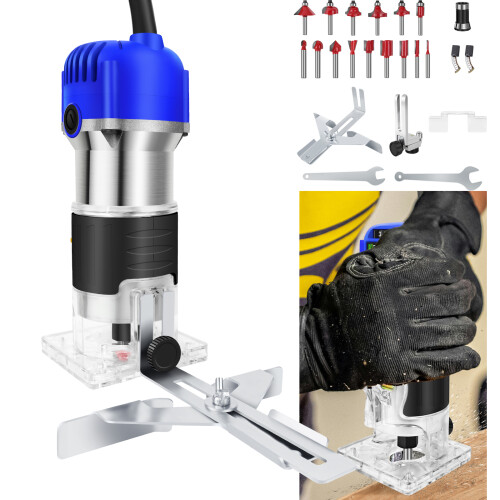 Handheld Wood Compact Trim Router Power Routers Tool Palm Router Trimmer with 15PCS 1/4" Router Bits