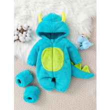 (Mint Blue, 9-12M) Persoplay Kids Baby Boys/Girls Winter Hooded Bodysuit Warm Fleece Fabric, 3D Antenna Hood Design, Convenient Zipper, Suitable for Leisure, Party