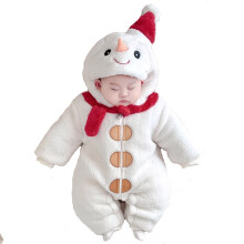 (6-11 Months) Cute Winter Long Sleeve Fleece Christmas Snowbaby Onesie For Infant Boy Snowman Baby Girl Romper Costume