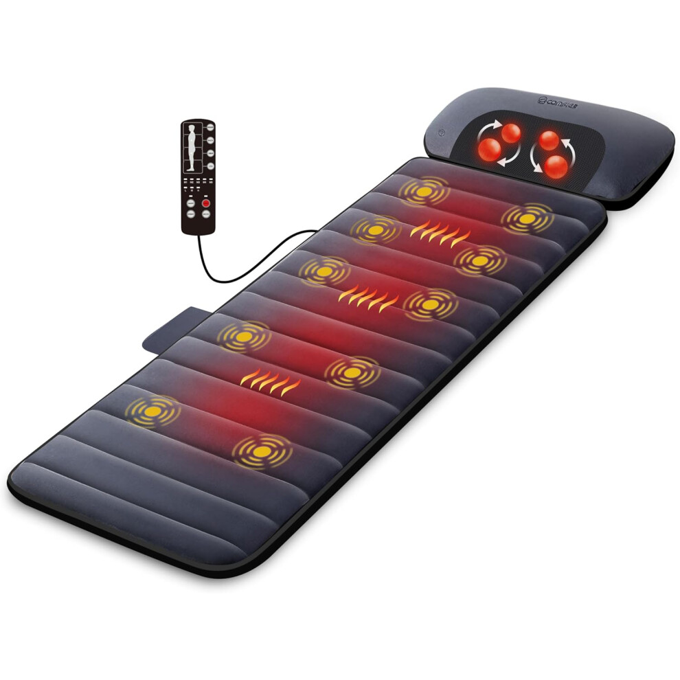 Full body massage bed with shiatsu neck massage pillow, 10 vibration motors and 4 heating pads for back pain relief