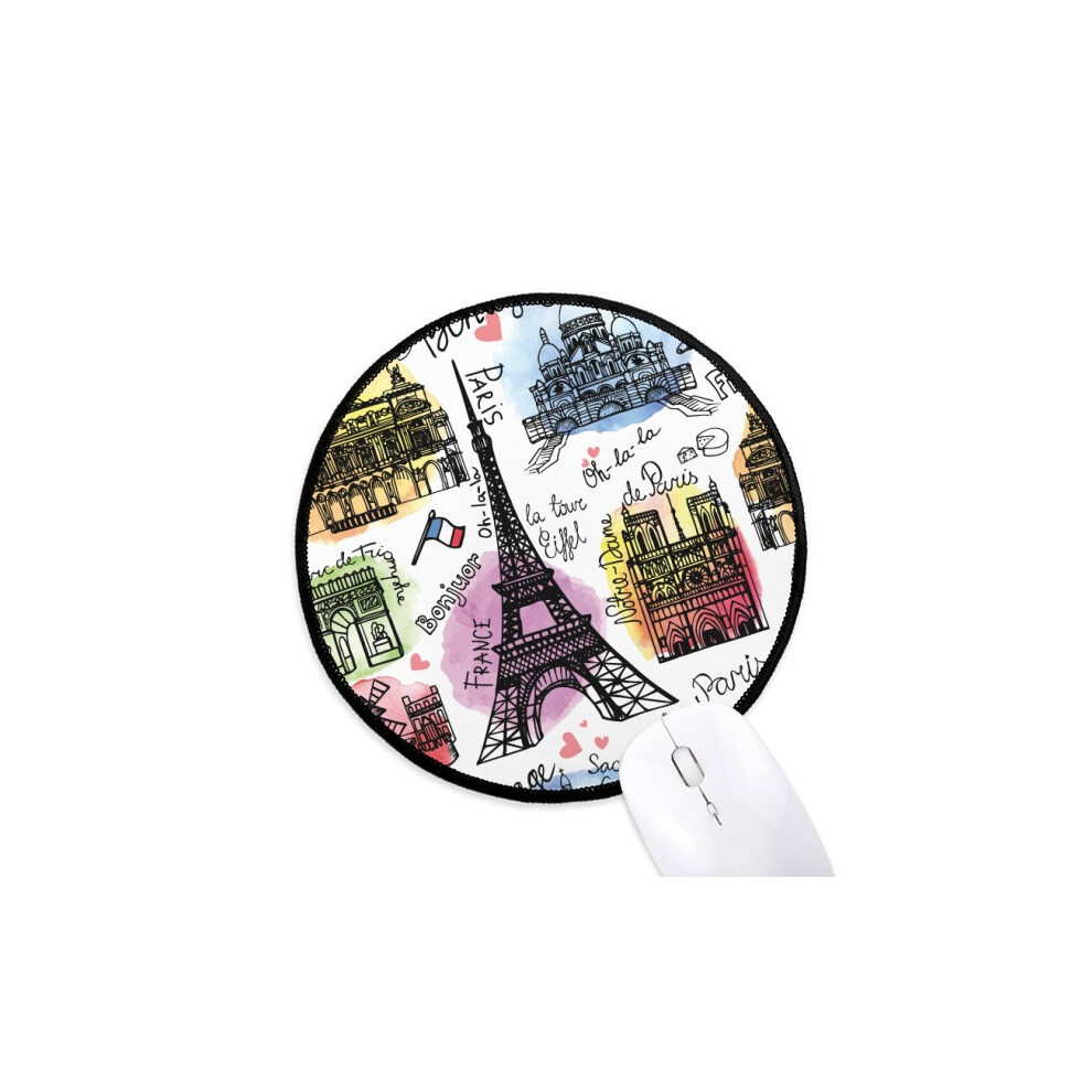 Building France Eiffel Tower Watercolor Mouse Pad Desktop Office Round Mat For Computer 697184820434