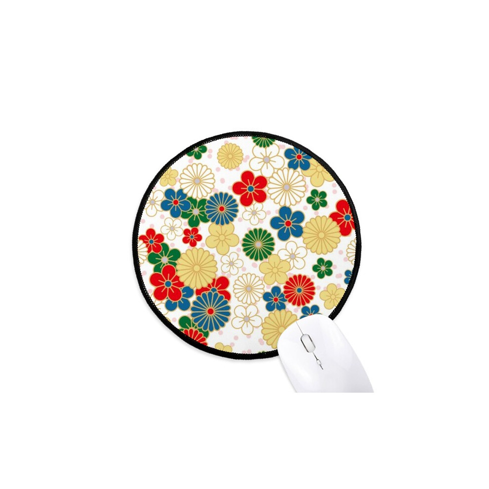 Flowers Ukiyo-E Repeat Japan Mouse Pad Desktop Office Round Mat For Computer 697184820502