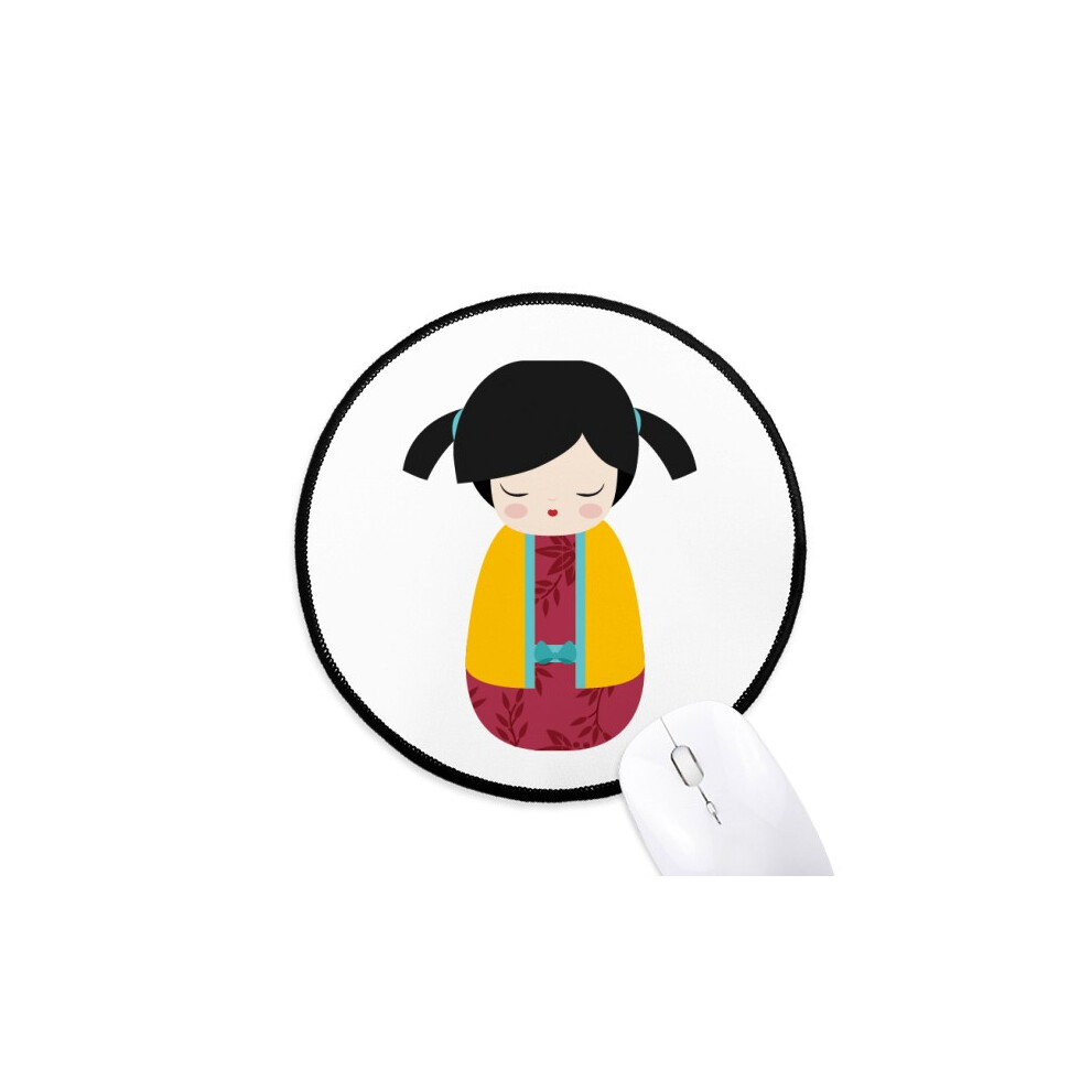 Kimono Japan Doll Art Mouse Pad Desktop Office Round Mat For Computer Yellow 697184820519