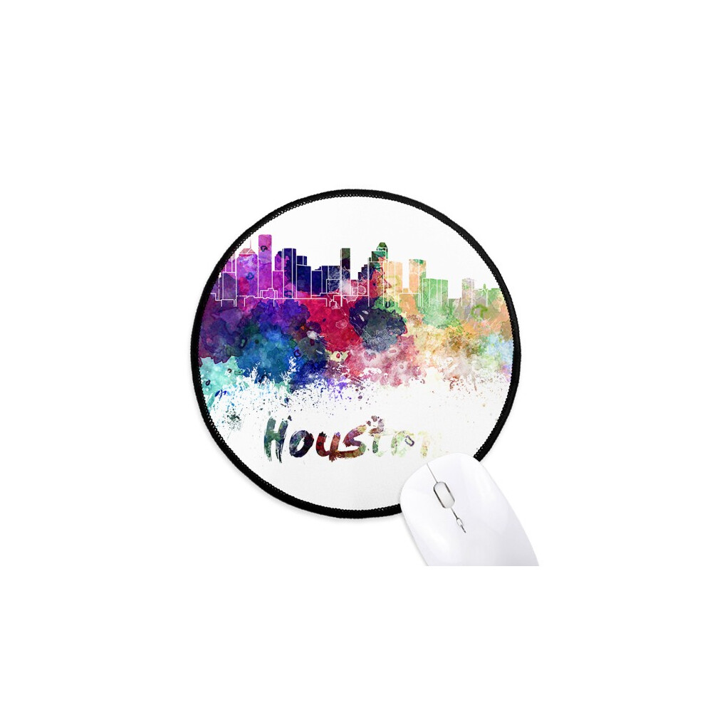 Houston America City Watercolor Mouse Pad Desktop Office Round Mat For Computer 697184820779
