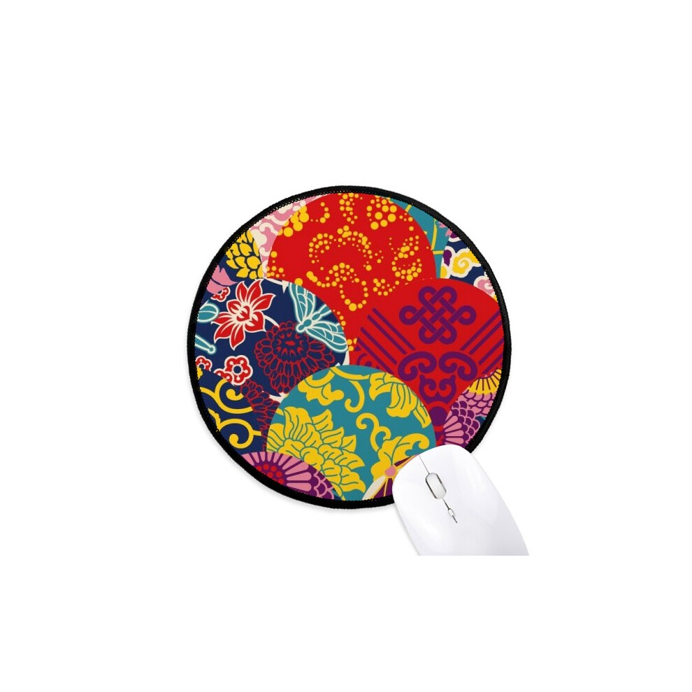 Flowers Chinese Knot Pattern Japanese Style Mouse Pad Desktop Office Round Mat For Computer 697184821011