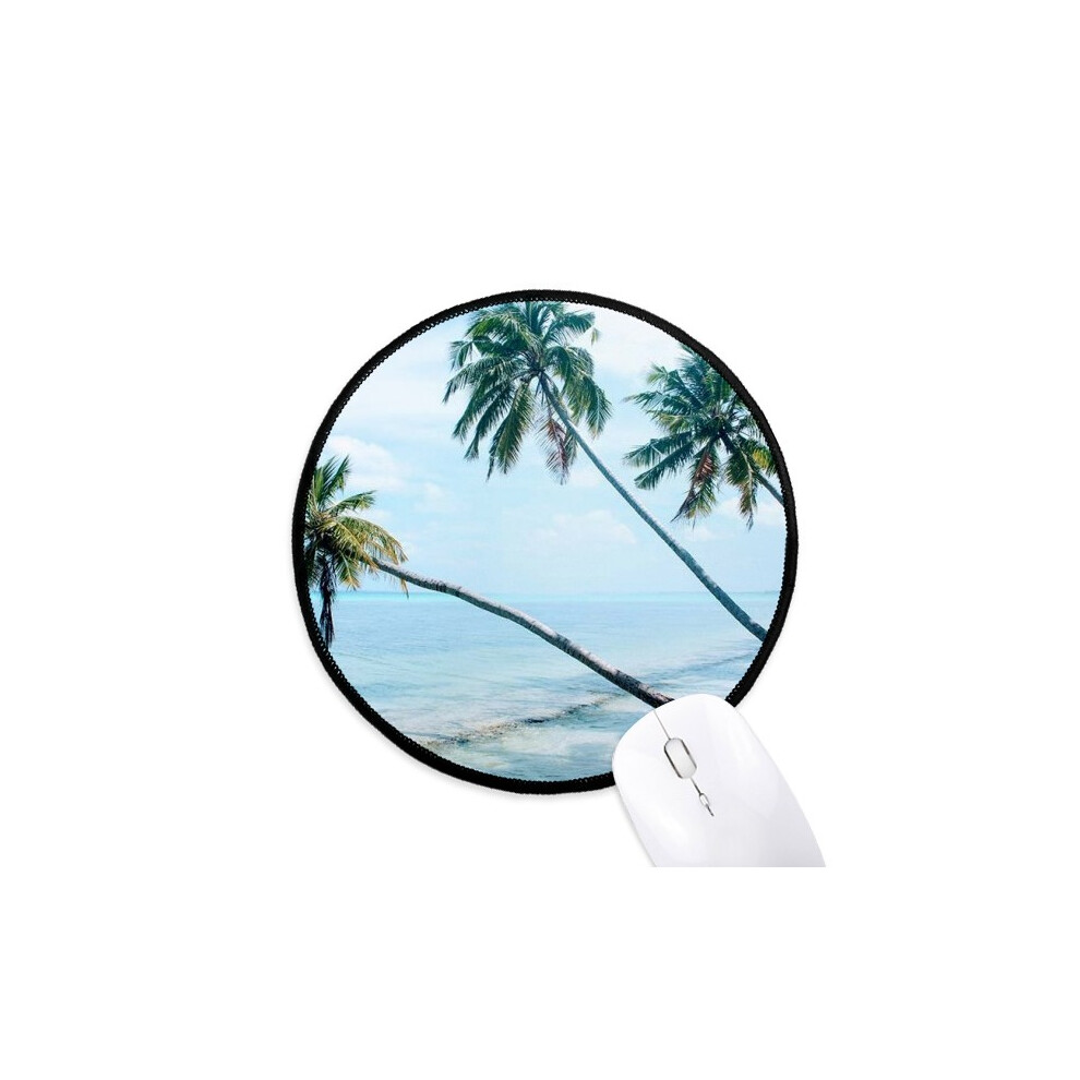 Ocean Beach Tree Picture Mouse Pad Desktop Office Round Mat For Computer Green 697184821127