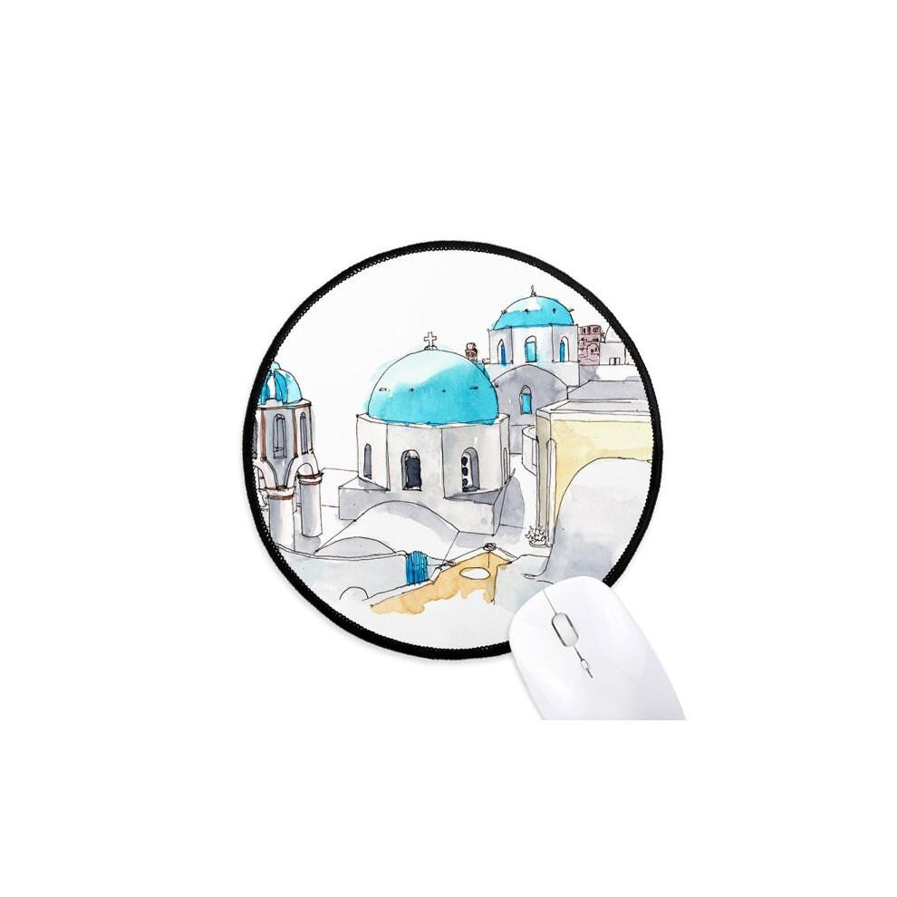 Imerovigli Village In Santorini Greece Mouse Pad Desktop Office Round Mat For Computer 697184821363