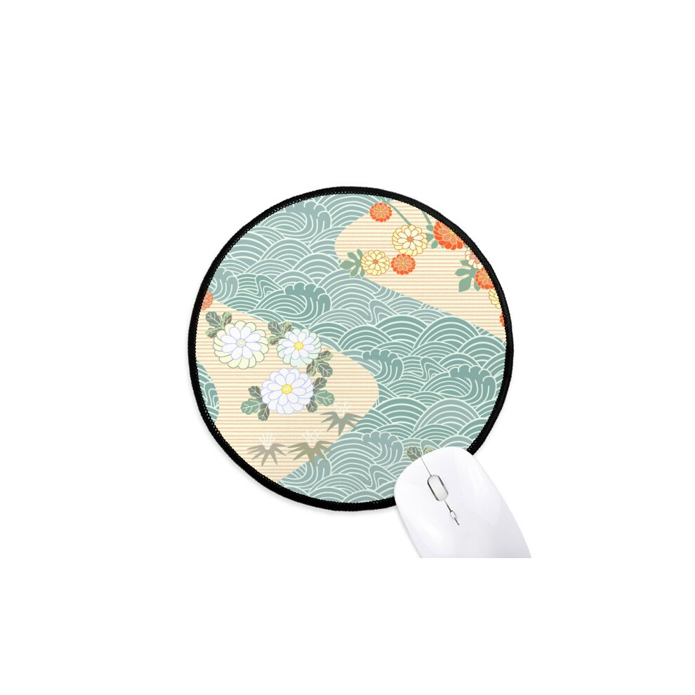 Flowers Waves Pattern Japan Mouse Pad Desktop Office Round Mat For Computer 697184821547