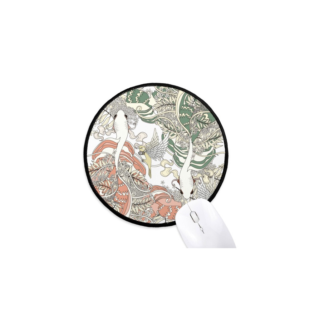 Ukiyo-E Wing Carp Bird Japan Mouse Pad Desktop Office Round Mat For Computer 697184821554
