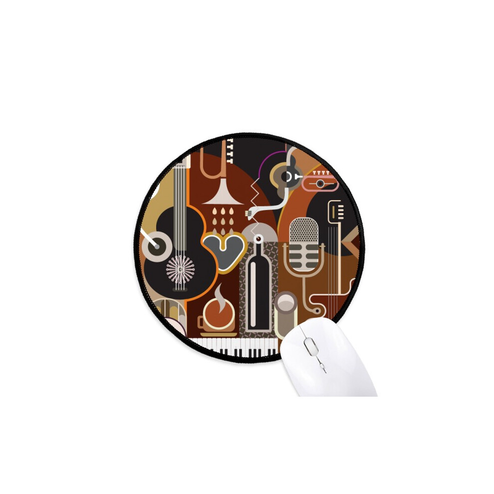 Guitar Music Illustrate Pattern Mouse Pad Desktop Office Round Mat For Computer Blue 697184821783