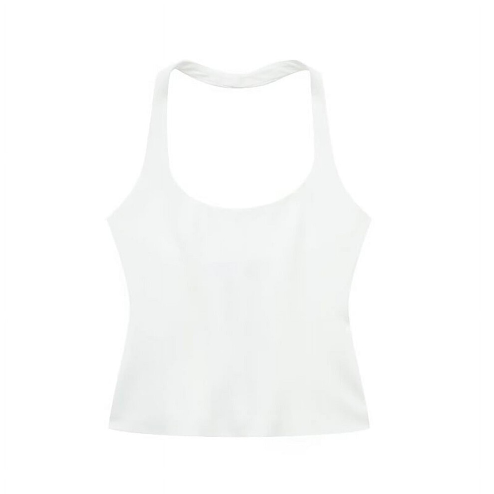 (white, XS) Women Fashion Solid Side Zipper Backless Slim Fit Tops Vintage Halter Neck Sleeveless Female Chic Lady Tops-image-OPC-PFJX2XN-NEW