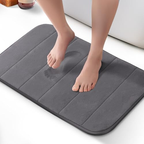 KEPLIN Memory Foam Bath Mat, Highly Absorbent, Non-Slip, 60x90cm, Dark Grey