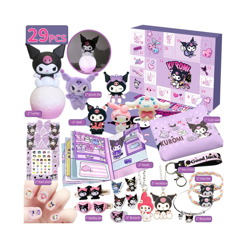 (Purple) Sanrio Christmas 24 Days Countdown Advent Calendar Surprise Blind Box Xmas Gift Purple