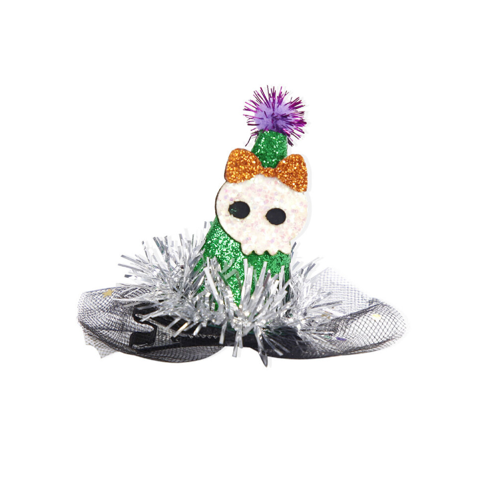 (Green Hat) Witch Hat Halloween Pumpkin Ghost Pattern Hair Clip Black Tulle Party Headwear-image-OPC-PFJX65R-NEW