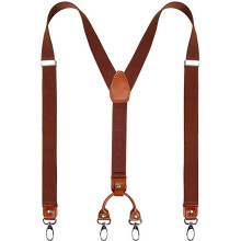 (Brown) Men's Y-Back 4 Metal Clip Elastic Wide Suspenders Perfect For Both Casual and Formal