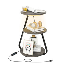 Sofa Side Table 3 Tier Storage Bedside End Table With 3 Mode LED Light