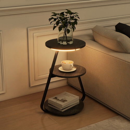 ELECWISH Sofa Side Table 3 Tier Storage Bedside End Table With 3 Mode LED Light 1
