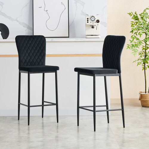 AINPECCA (2pcs, black(velvet)) AINPECCA Bar Stools Set 2 4 Breakfast Bar Chairs