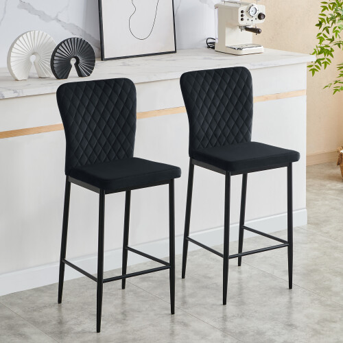 AINPECCA (2pcs, black(velvet)) AINPECCA Bar Stools Set 2 4 Breakfast Bar Chairs 2