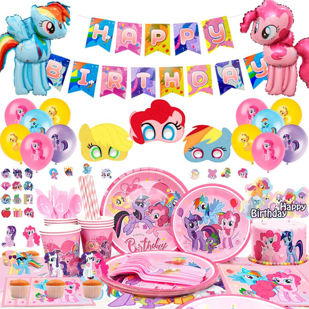 164pcs My Little Pony Birthday Decorations&Tableware Set - My Little Pony Party Plates and Napkins Banner Balloons etc LittlePony Theme Party Supplies