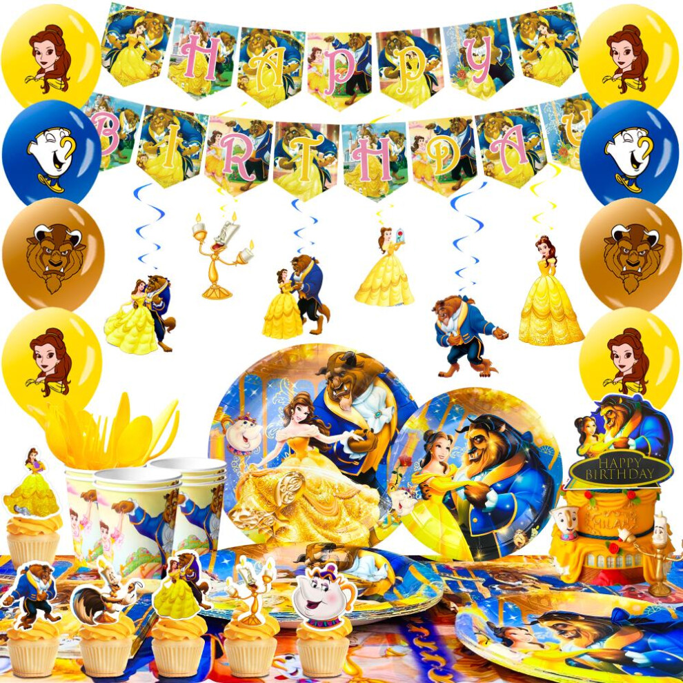 117pcs Beauty And The Beast Party Supplies- Beauty And The Beast Tableware, Beauty And The Beast Decorations