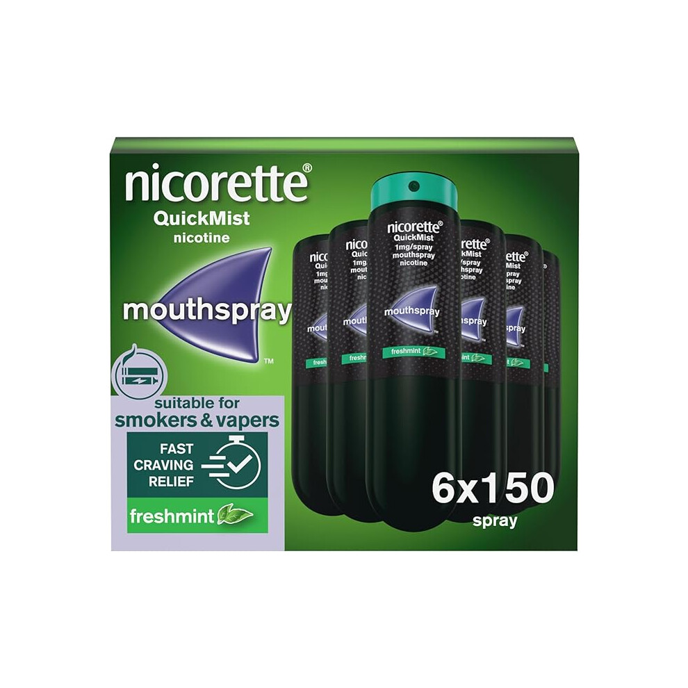 Nicorette QuickMist Mouthspray, Freshmint (6 x 150 Sprays) Smoking or Vaping Cessation Aid