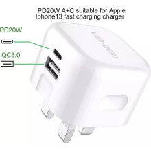 Ven-DENS 20W USB-C PD Dual-Port Charger SP-TC78AC for iPhone 15-6, XR/XS/Max, 8-7-6 - Fast USB-C PD + USB-A