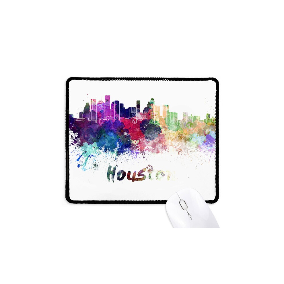 Houston America City Watercolor Mousepad Stitched Edge Mat Rubber Gang Pad 697184823251