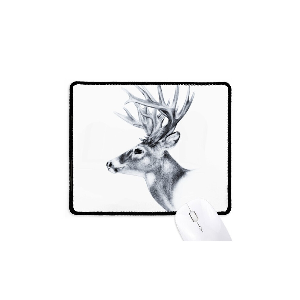 Sketch Deer Mousepad Stitched Edge Mat Rubber Gang Pad Black/White 697184823732