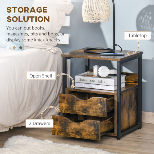 Homcom HOMCOM End Table Bedside Desk Slim Storage Cabinet with Shelf Rustic Brown 2