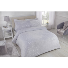 (Double) Luxury Fleece Polka Dot Duvet Cover Set- Grey