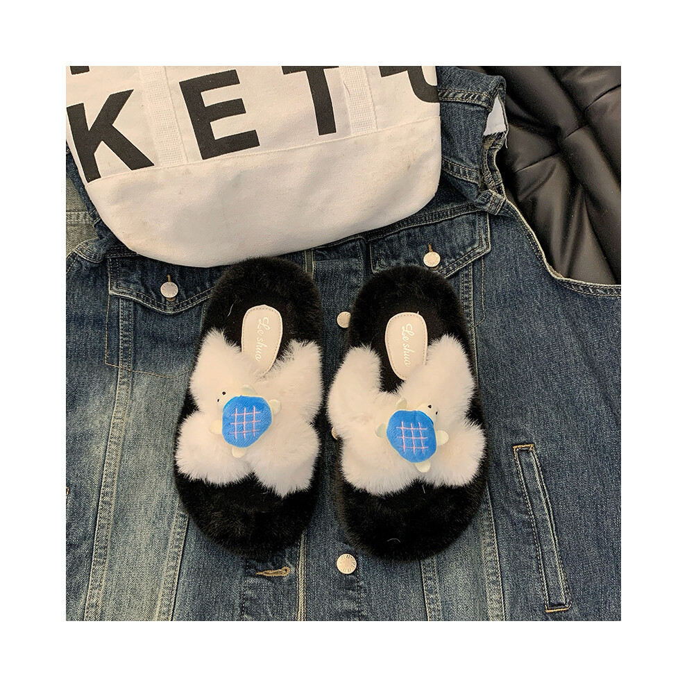 (Blue, 35) Womens Chic Plush Cotton Clogs With Cross Strap Design Thick Sole Perfect For Winter Comfort-image-OPC-PFJXGZN-NEW