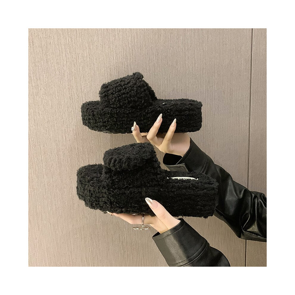 (Black, 38) And Trendy Durable Thick Sole Slippers For Women Featuring Cozy Faux Fur For Cold Weather-image-OPC-PFJXHM5-NEW