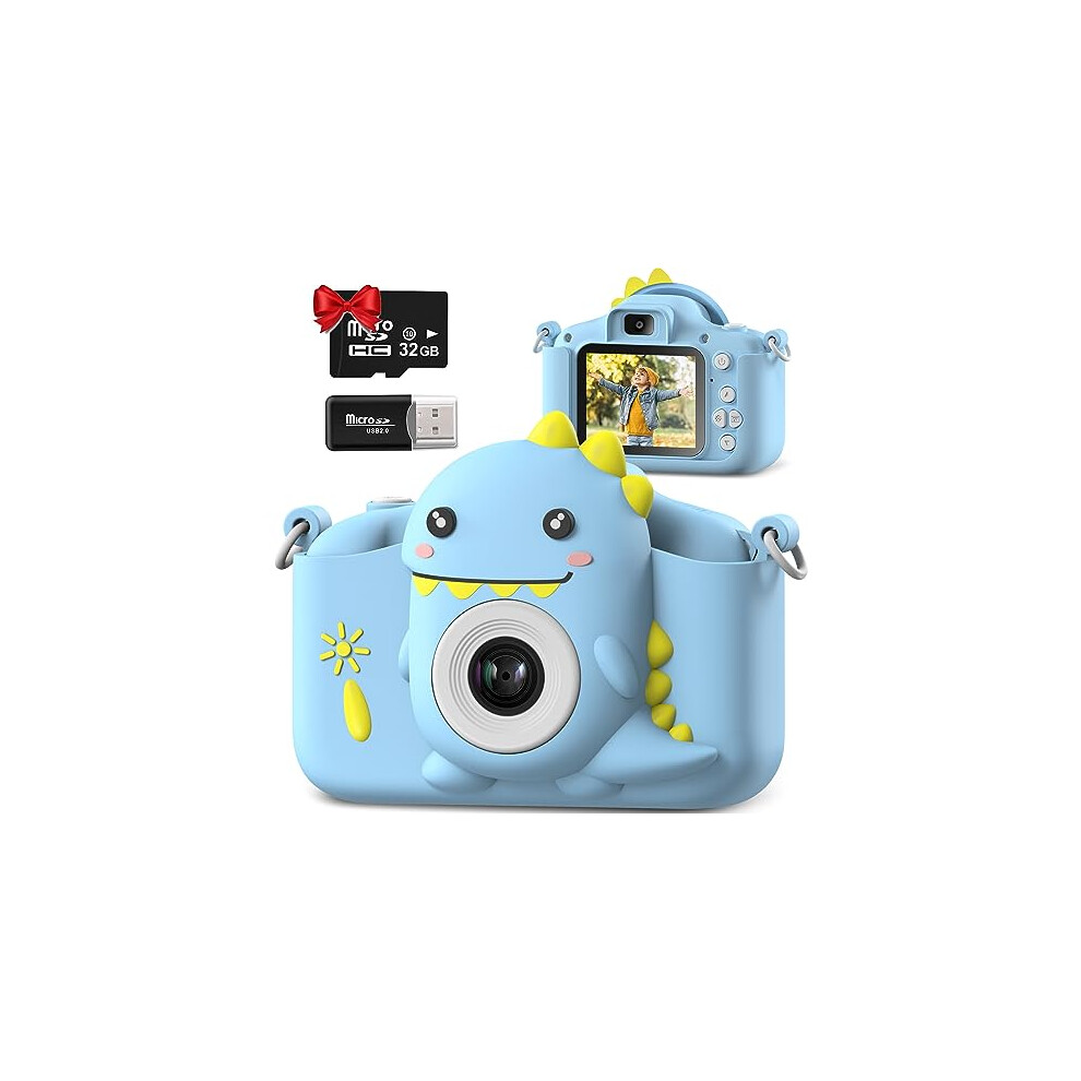 Hangrui Kids Camera, 20Mp Dual Lens Kids Digital Camera With Silicone Case 2.0 Inch Ips Screen 1080P Video Camcorder, 32Gb Sd Card,Shockproof