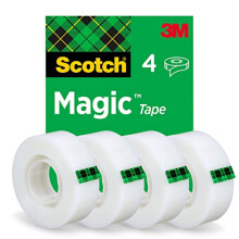Scotch Magic Tape, 4 Rolls , 19 mm x 33 m - Invisible Tape, For Christmas Gift Wrapping, Labelling Christmas Cards and Presents, Essential Christmas