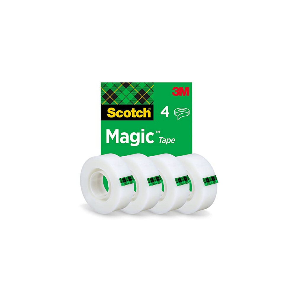 Scotch Magic Tape, 4 Rolls , 19 mm x 33 m - Invisible Tape, For Christmas Gift Wrapping, Labelling Christmas Cards and Presents, Essential Christmas