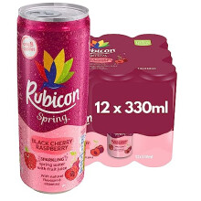 Rubicon Spring Black Cherry Raspberry, Sparkling Spring Water with Real Fruit Juice & Natural Flavours, Only 9 Calories, 12 x 330 ml Multipack Cans