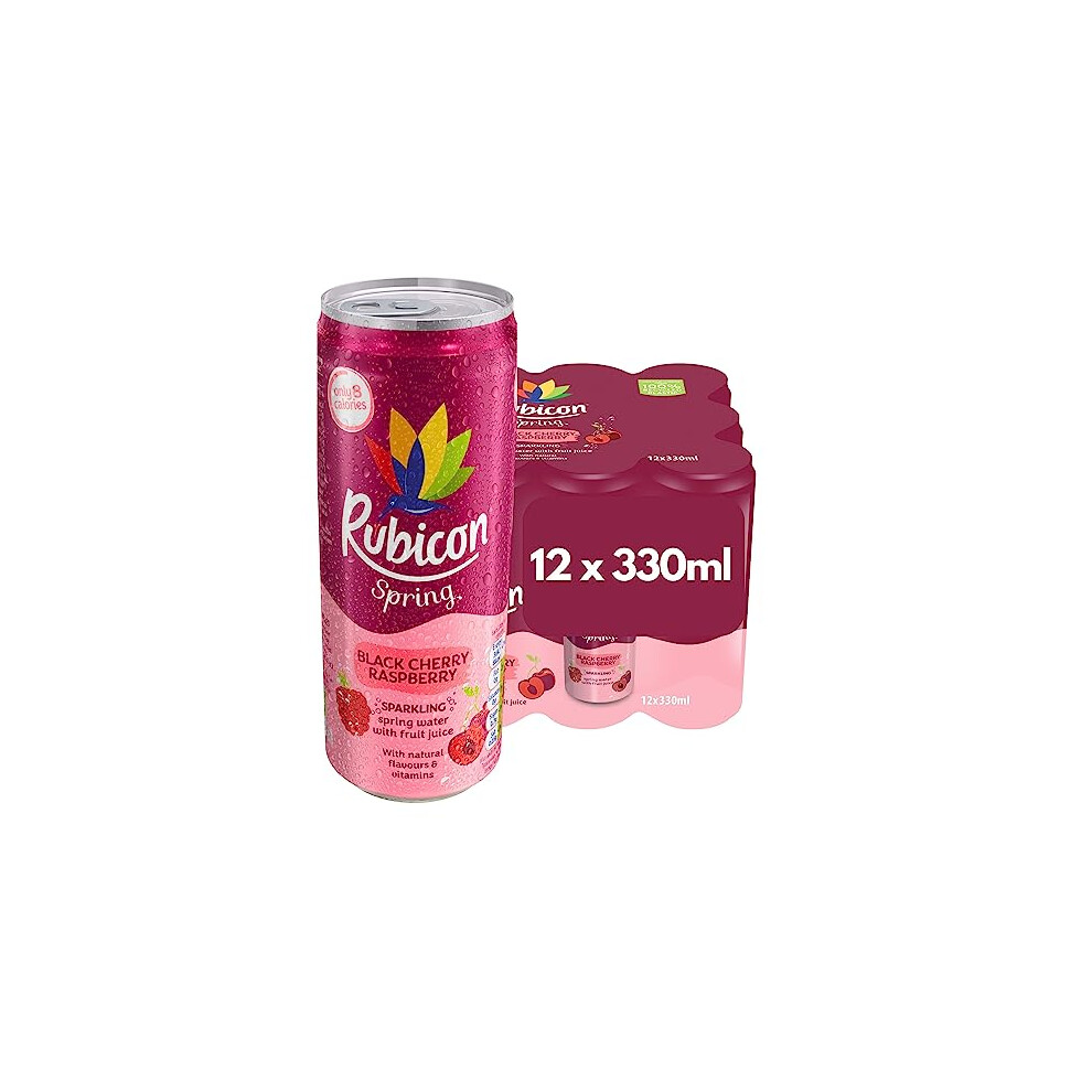 Rubicon Spring Black Cherry Raspberry, Sparkling Spring Water With Real Fruit Juice & Natural Flavours, Only 9 Calories, 12 X 330 Ml Multipack Cans