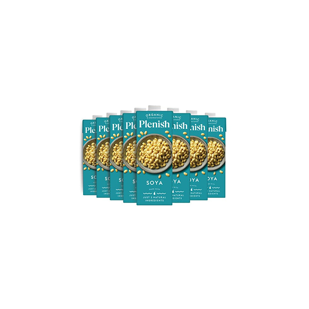 Plenish Soya Milk Drink 8 X 1 Litre - Unsweetened, Organic, 2-Ingredient, Vegan - Carbon Negative - 99787
