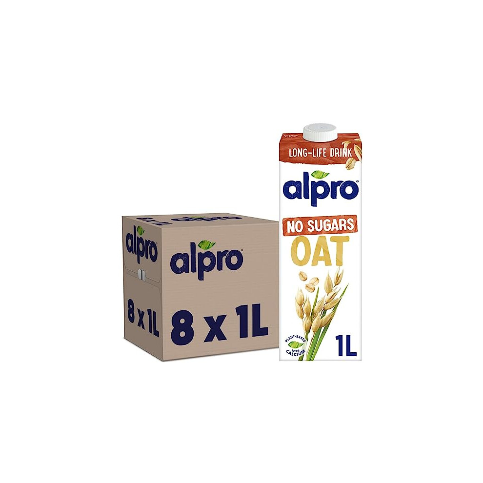 Alpro Oat No Sugars Plant-Based Long Life Drink, Vegan & Dairy Free, 1L (Pack of 8)