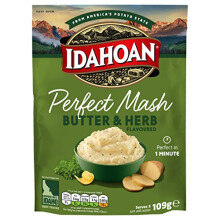 Idahoan Potato Mash, Gluten Free, Vegetarian, Cooks in 1 Minute, Pantry Food, Butter and Herb Bulk, 109 g (Pack of 12)
