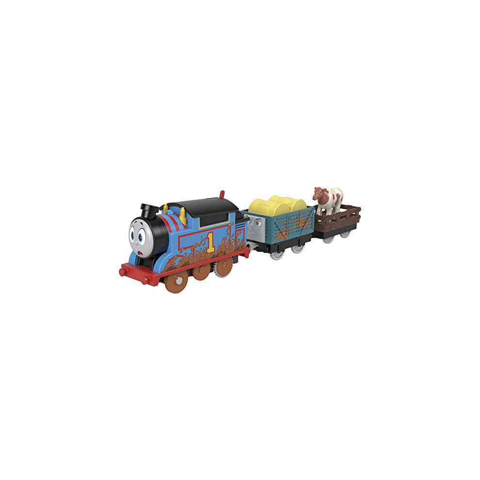 Fisher-Price Thomas & Friends Muddy Farm Thomas motorized battery-powered toy train engine for preschool kids ages 3 years and older, HDY73