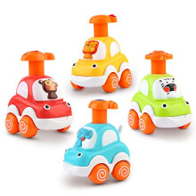 Own1one 4Pcs Press & Go Toddler Car Toys for 1-2 Year Old Boys - Animal Cartoon Cars Gift Set (1216B-1)