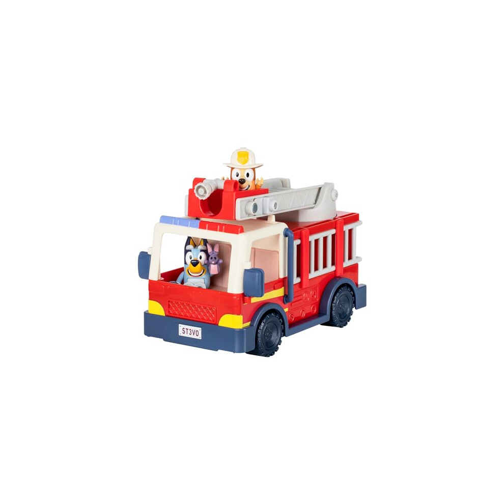 Bluey 17610 Firetruck Bob Bilby, Firefighter Raise Spin, Retractable Hose, Bingo fits on top of Ladder, Includes Sticker Sheet