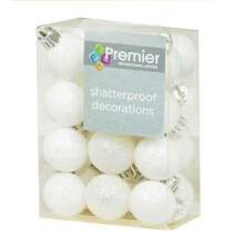 Accents 24 Multi Finish Christmas Baubles 30mm - White