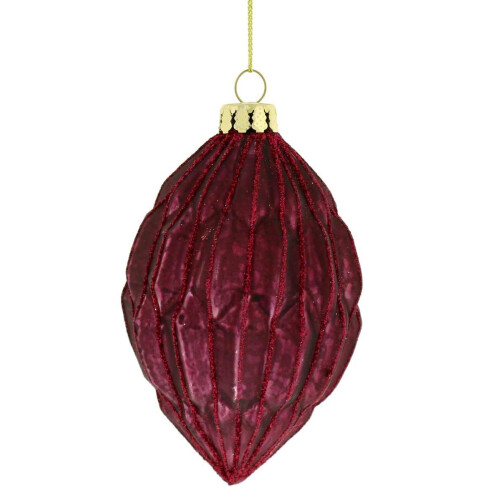 Festive Deep Red Geometric Glass Christmas Bauble - 100mm