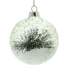 Festive Silver Glass Frosted Christmas Bauble - 80mm