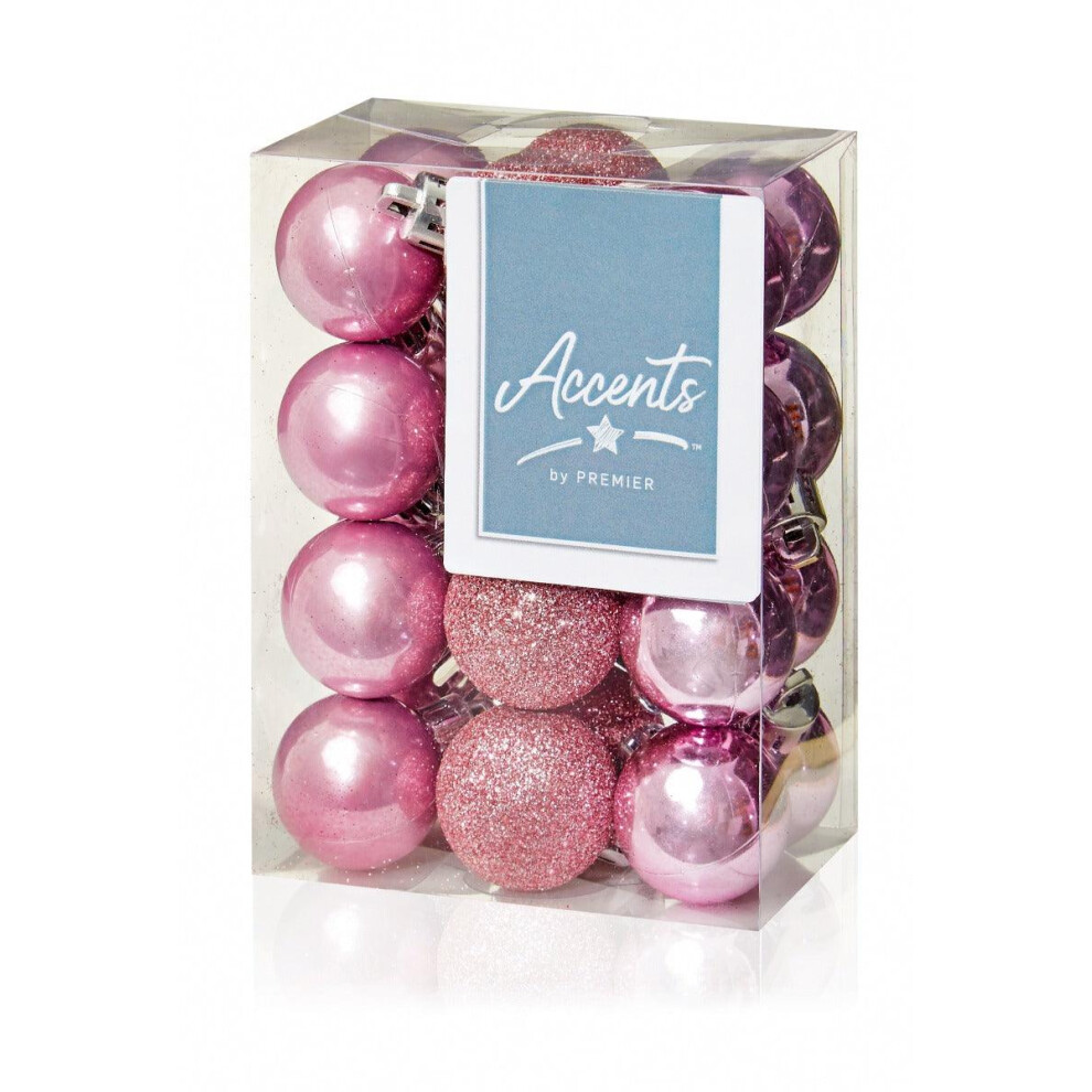 Premier Decorations 24 Pink Multi Finish Baubles