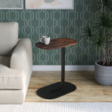 (Rustic Brown) C Shaped Wood & Metal Oval Side End Table