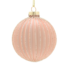 Festive 8cm Translucent Amber Glass Bauble with Glitter Lines